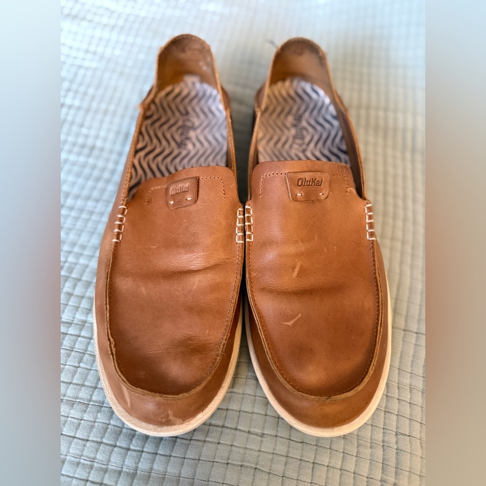 OluKai Moloa Men's Tan Casual Functional Leather Slip-On Loafers 13